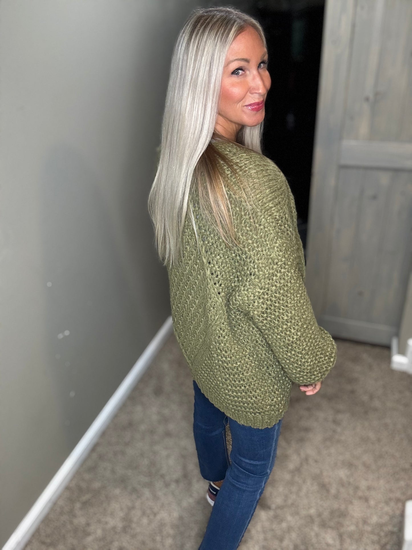 Olive Cable Knit Cardigan