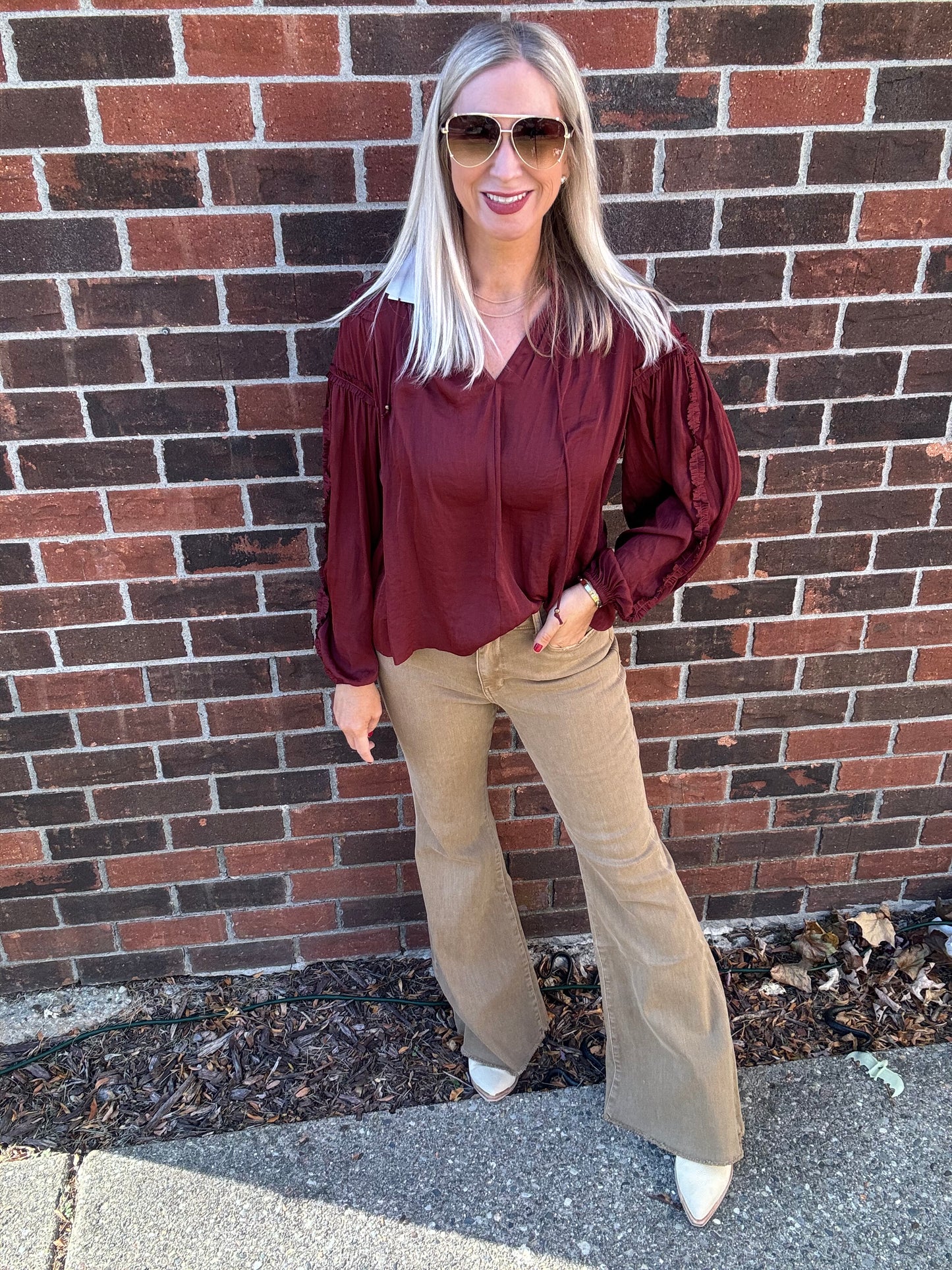 Wine Ruffle Top