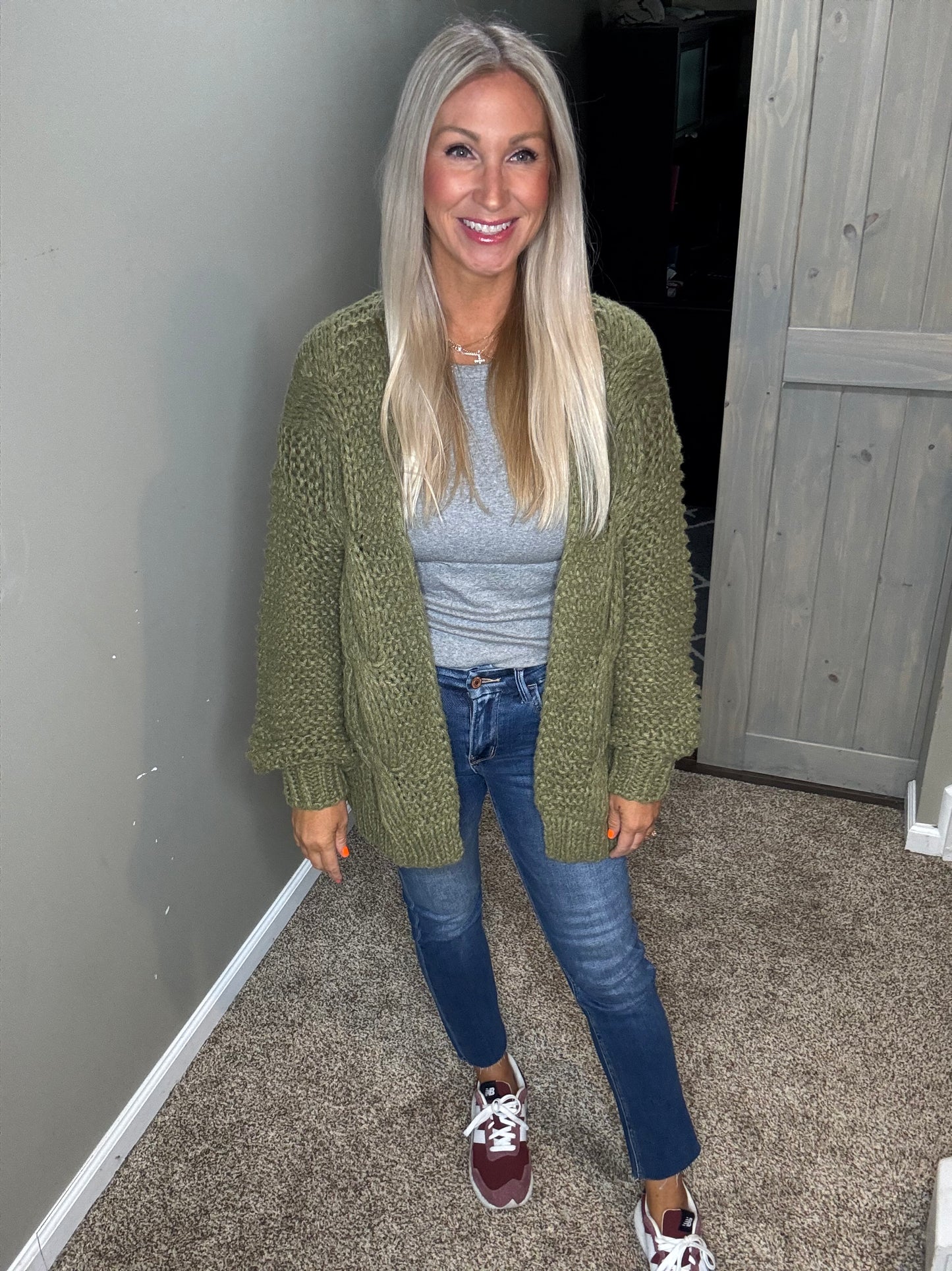Olive Cable Knit Cardigan