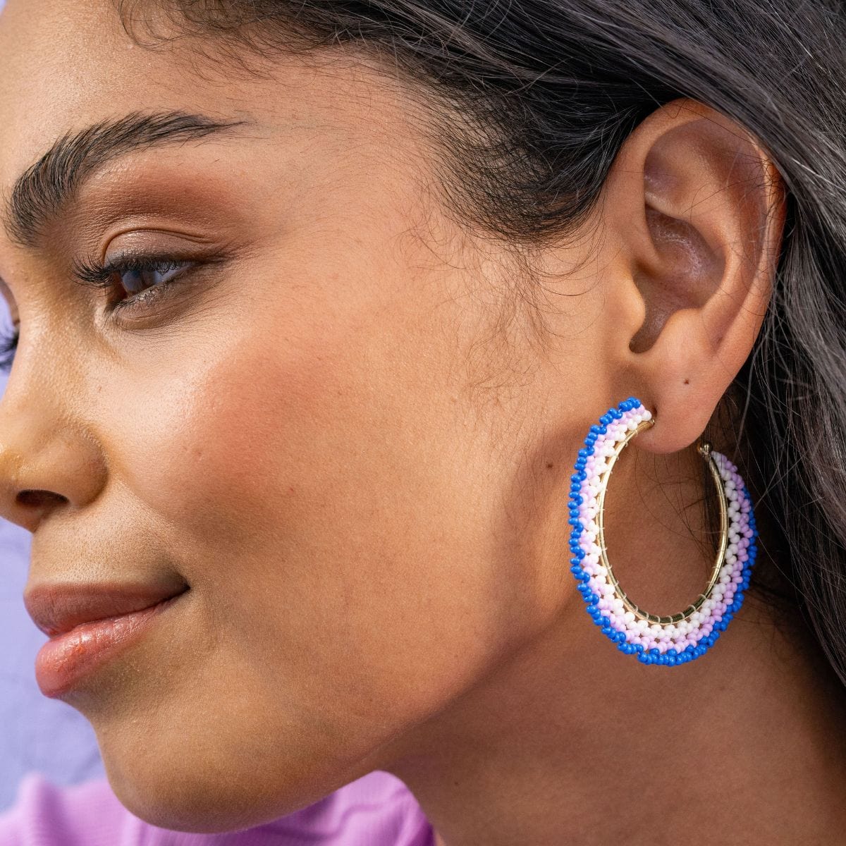Eve Crochet Beaded Hoop Earrings