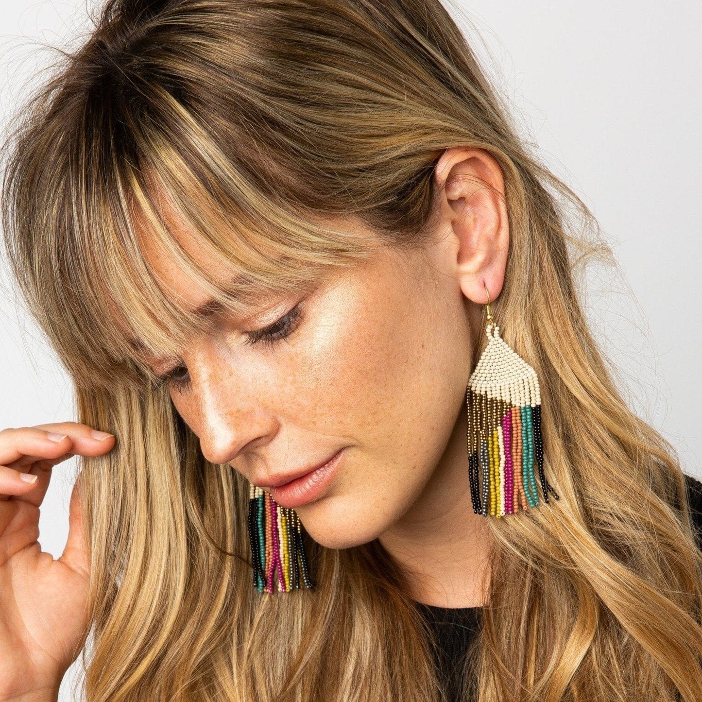 Elise Angled Stripe Muted Rainbow Earrings