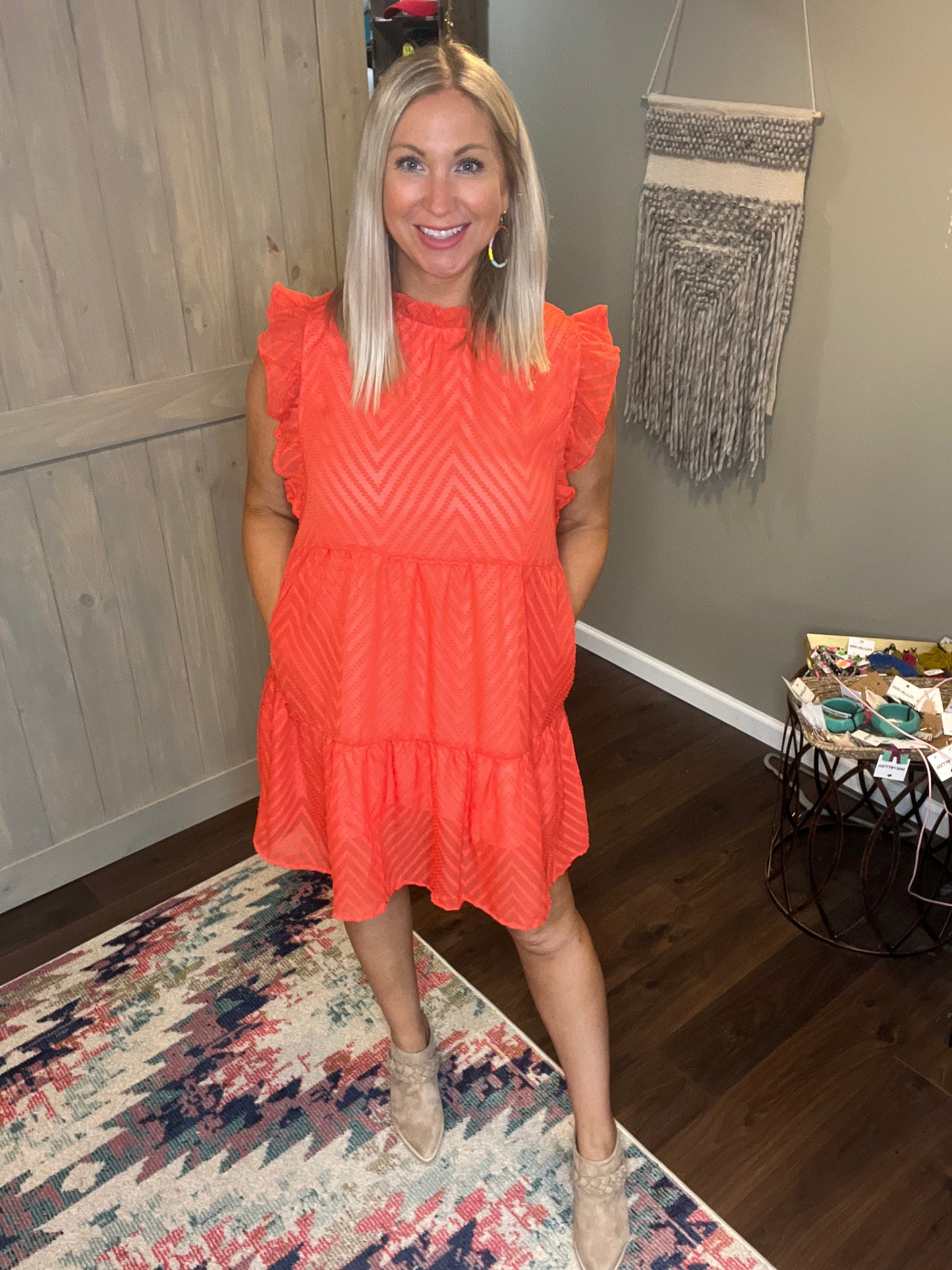 Neon Coral Tiered Dress