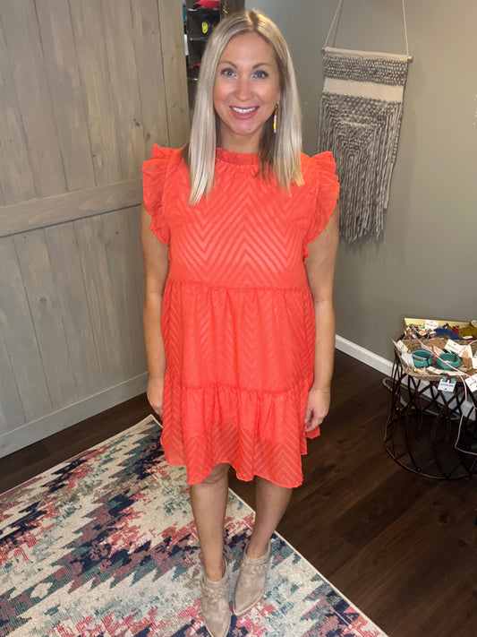Neon Coral Tiered Dress