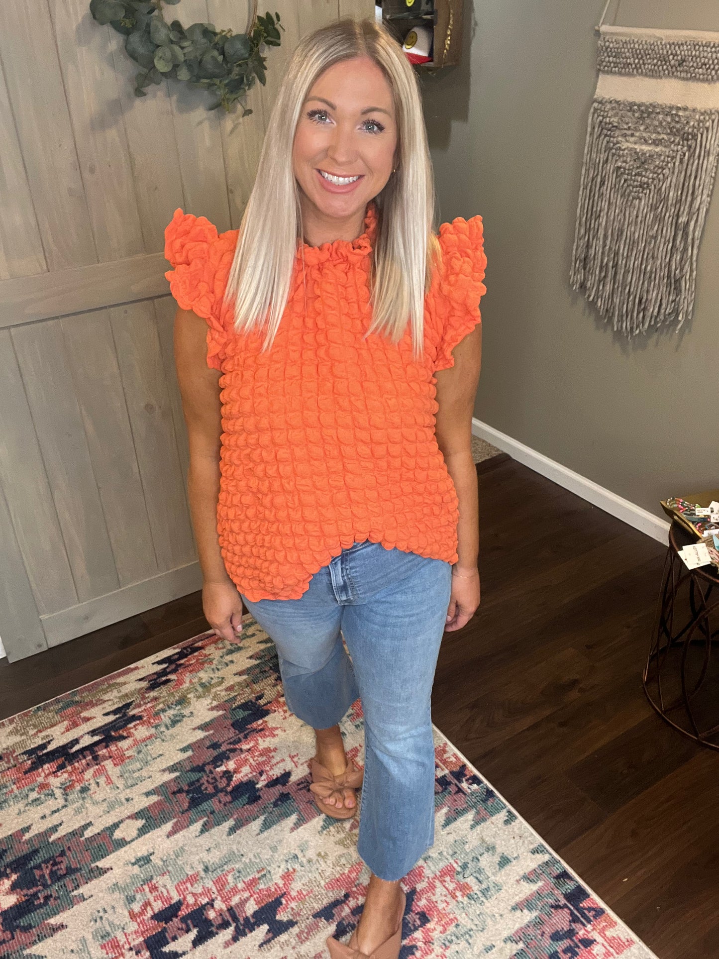 Orange Textured Knit Top
