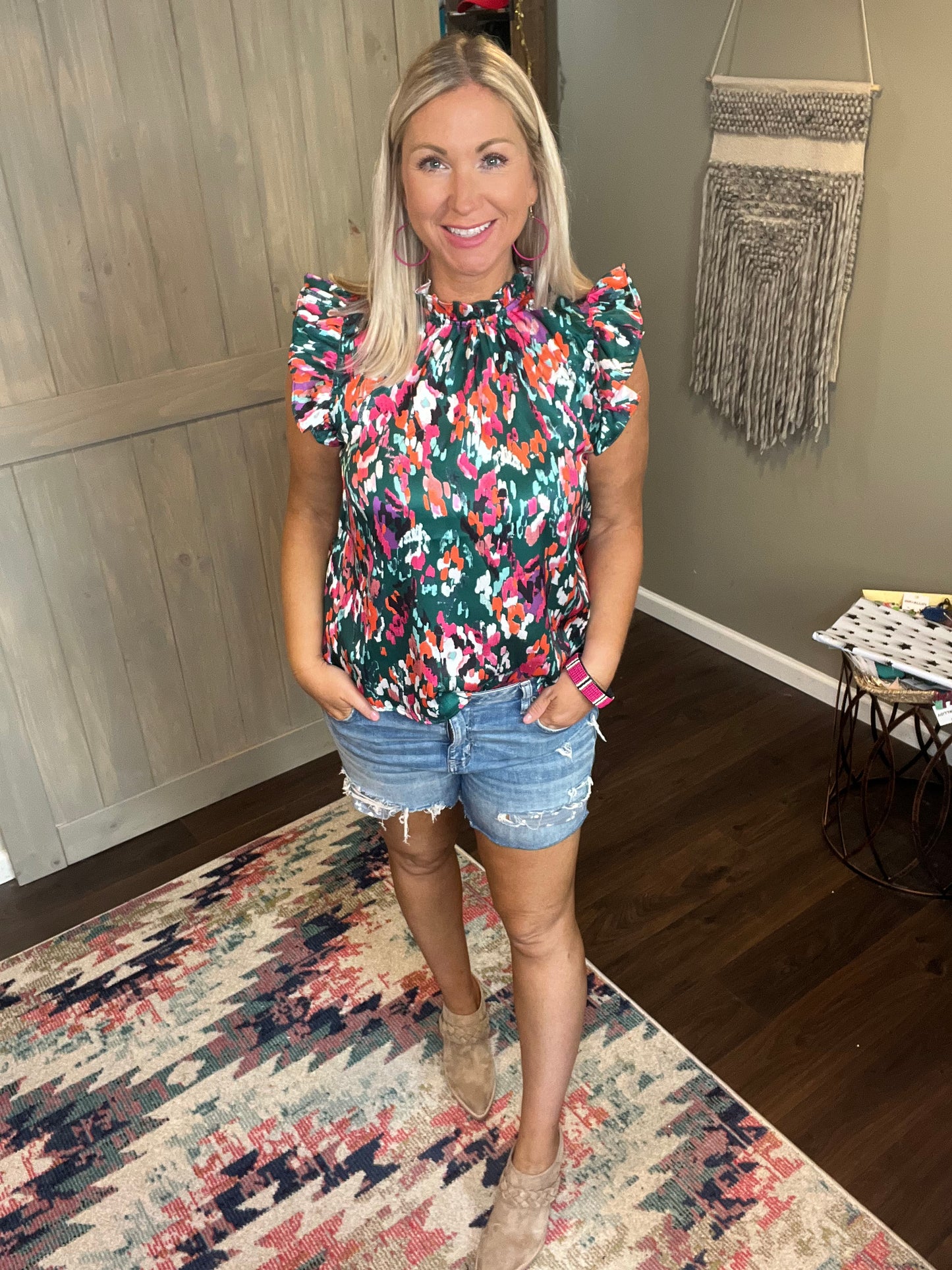 Green Floral Sleeveless Top