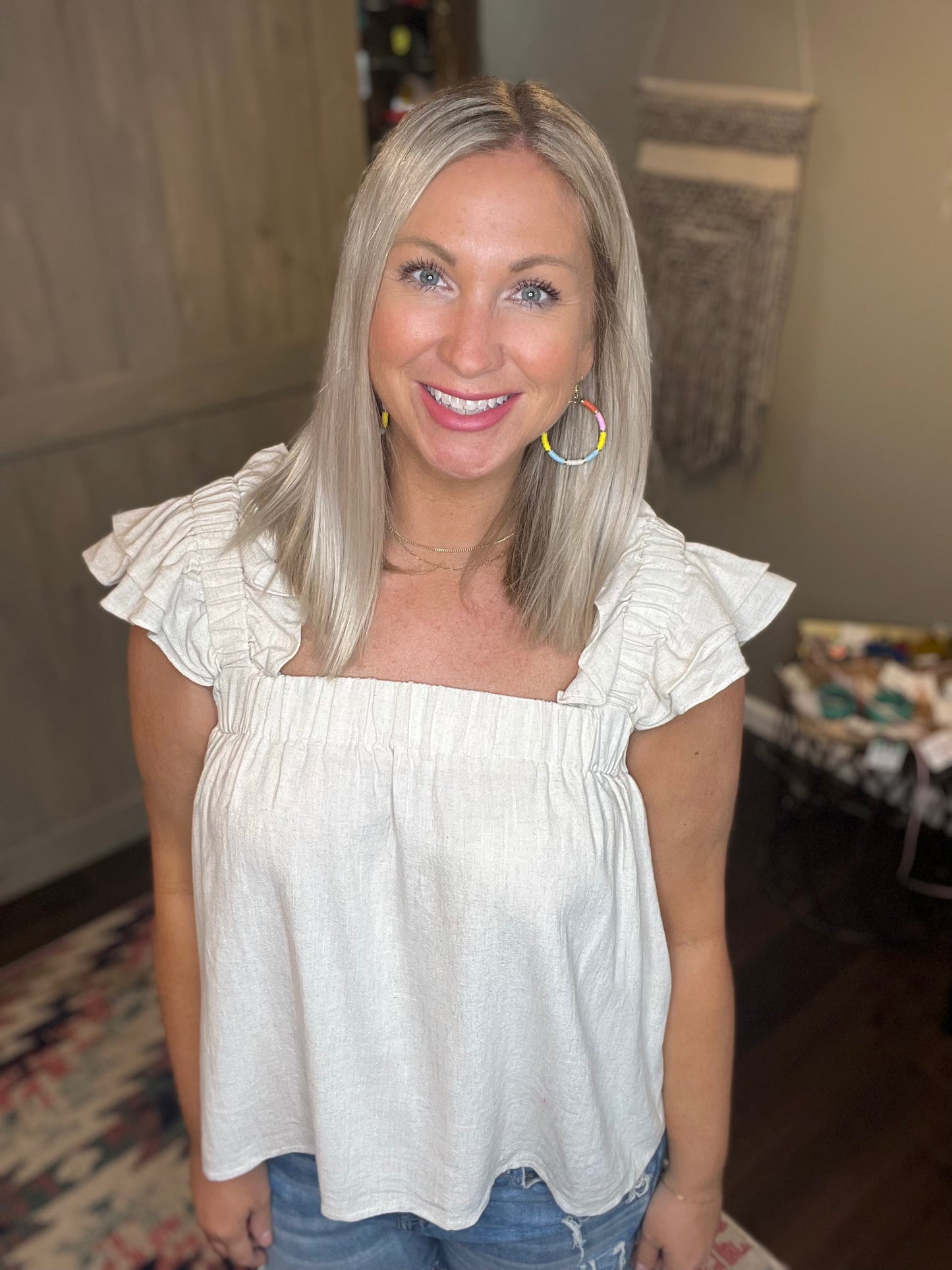 Ruffle Sleeve Cream Tank