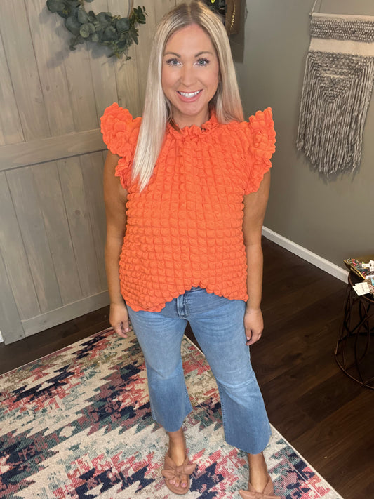 Orange Textured Knit Top