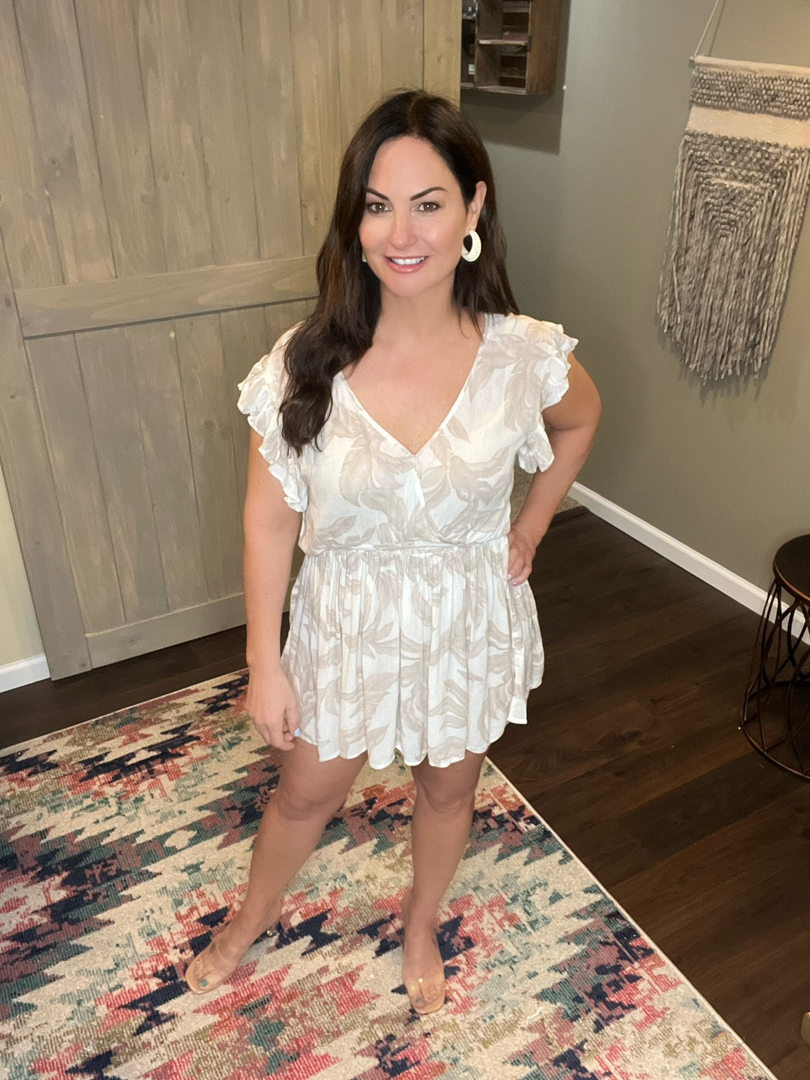 Cream Mono Leaf Dress