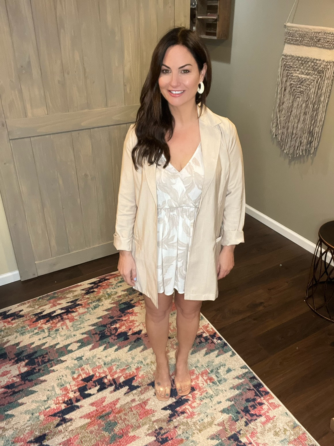 Cream Mono Leaf Dress
