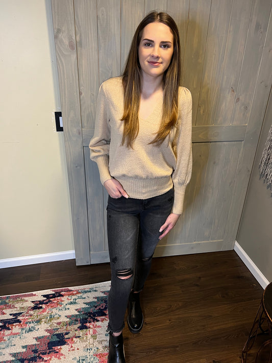 Oatmeal V-Neck Sweater