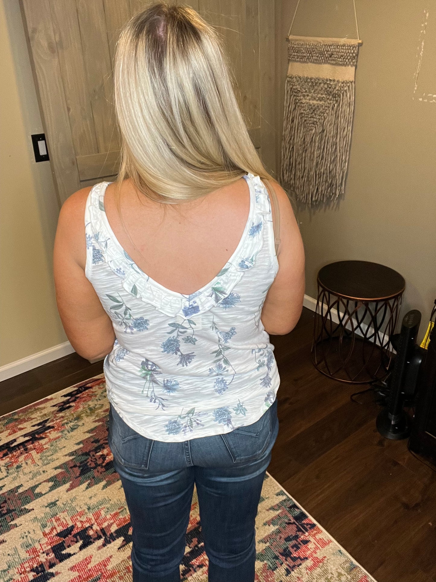Chaser Floral Ruffle Back Tank