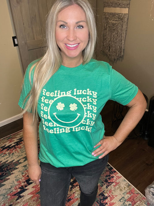 Feeling Lucky Shamrock Smiley Tee