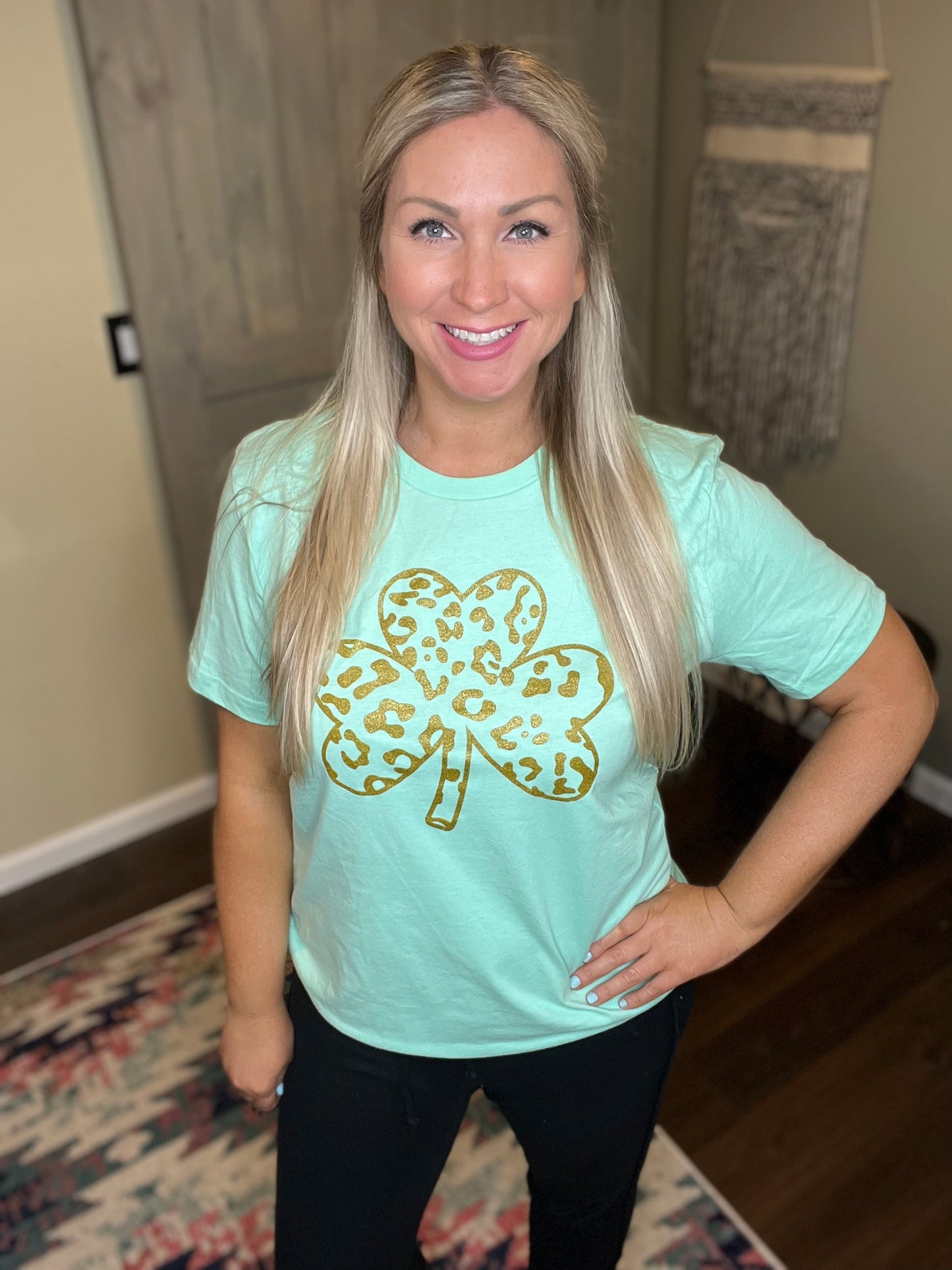 Mint Leopard Shamrock Tee