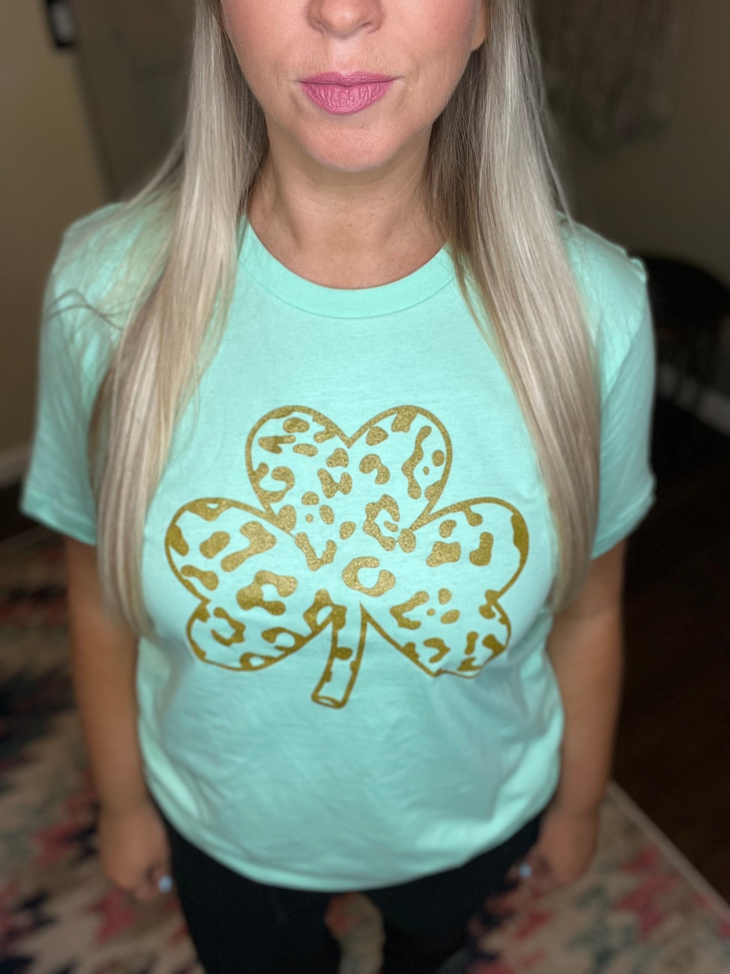 Mint Leopard Shamrock Tee