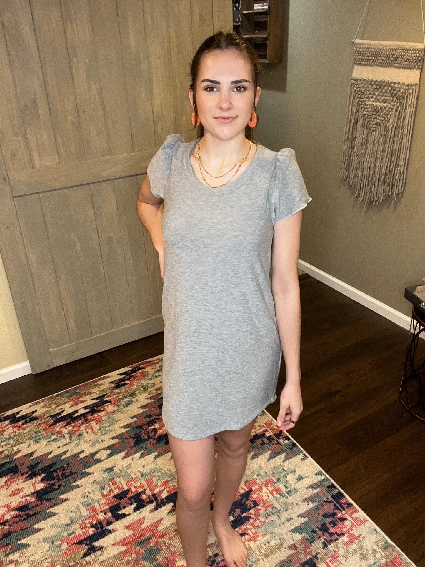 Chaser Grey Puff Sleeve Shirttail Dress