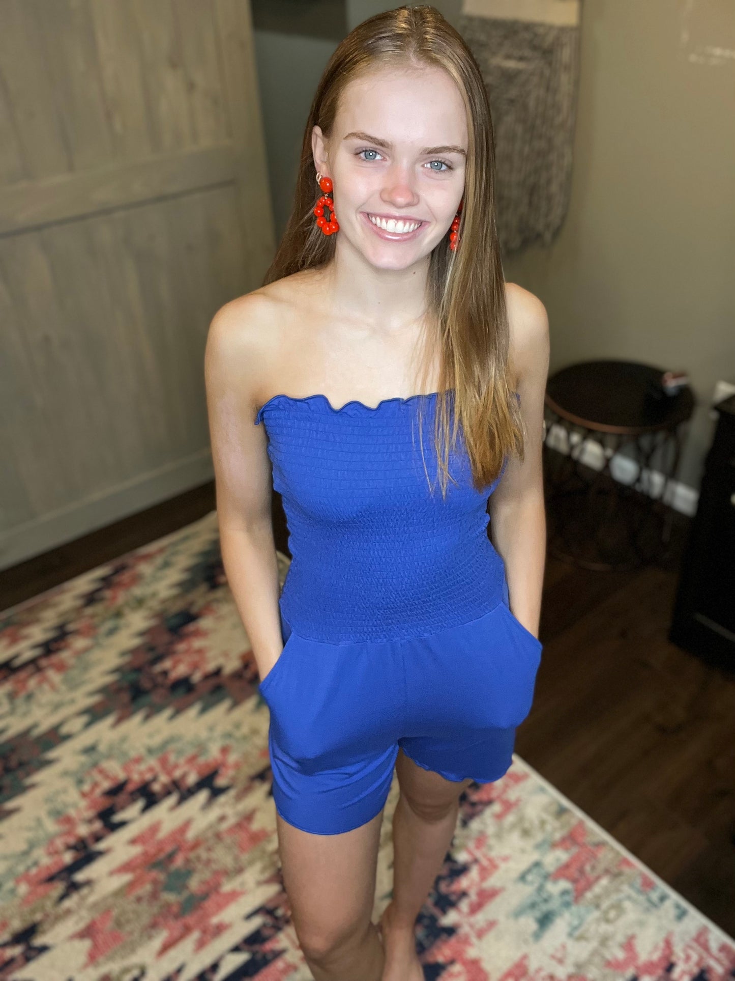 Chaser Blue Smocked Romper