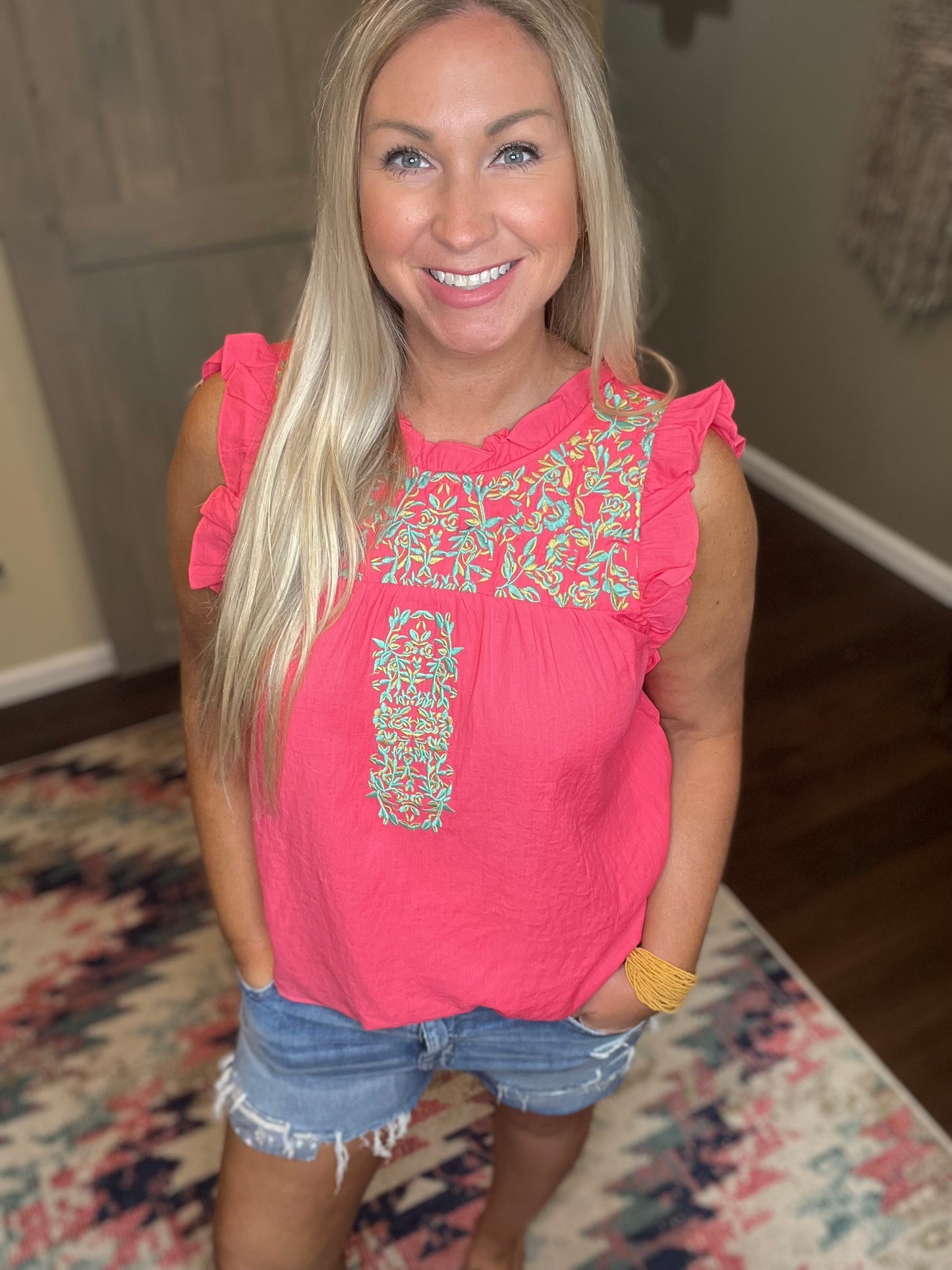 Pink Punch Embroidered Top