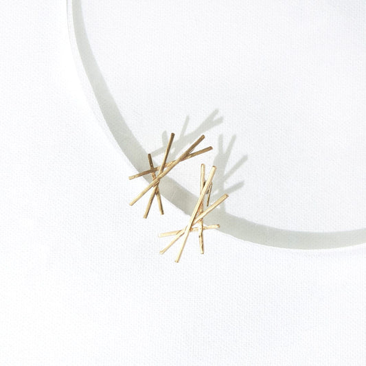 Brass Small Stick Cluster Earrings