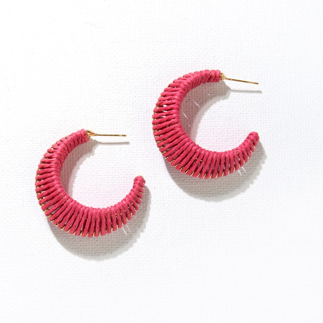 Hot Pink Raffia Hoop Earrings