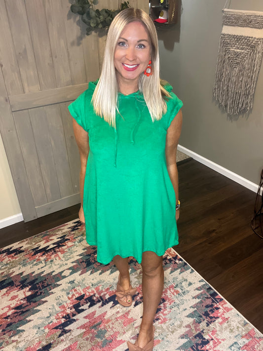 Green Terry Hooded Dress