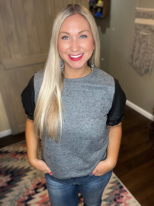 Charcoal Puff Sleeve Top