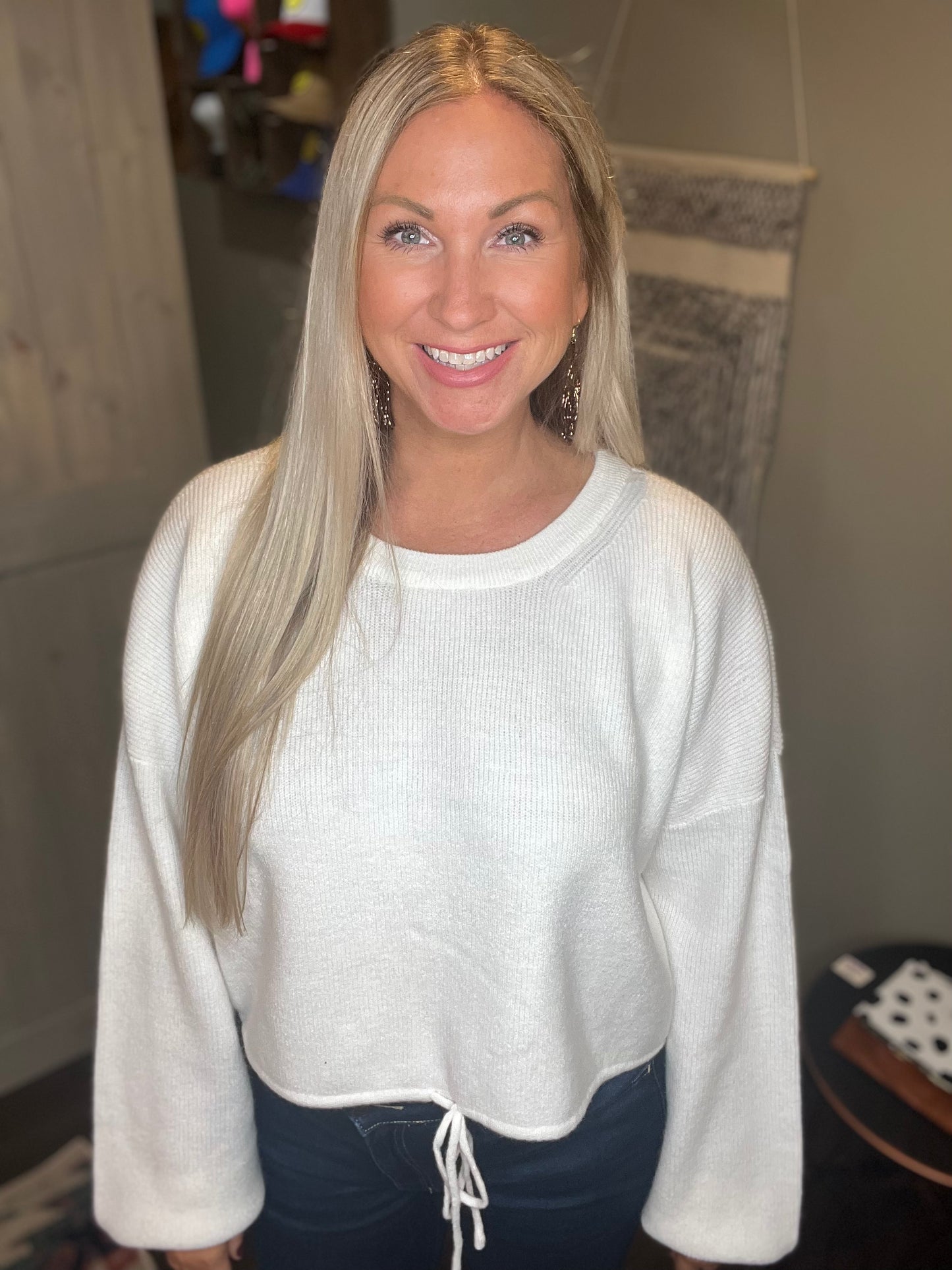 White Drawstring Sweater