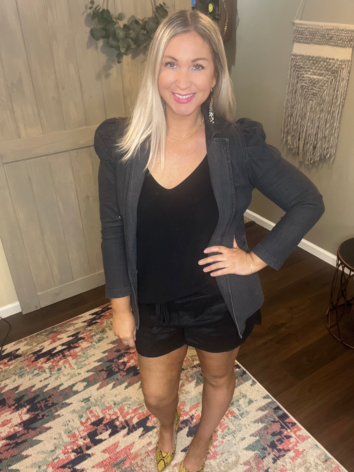 Puff Sleeve Blazer - Vintage Black