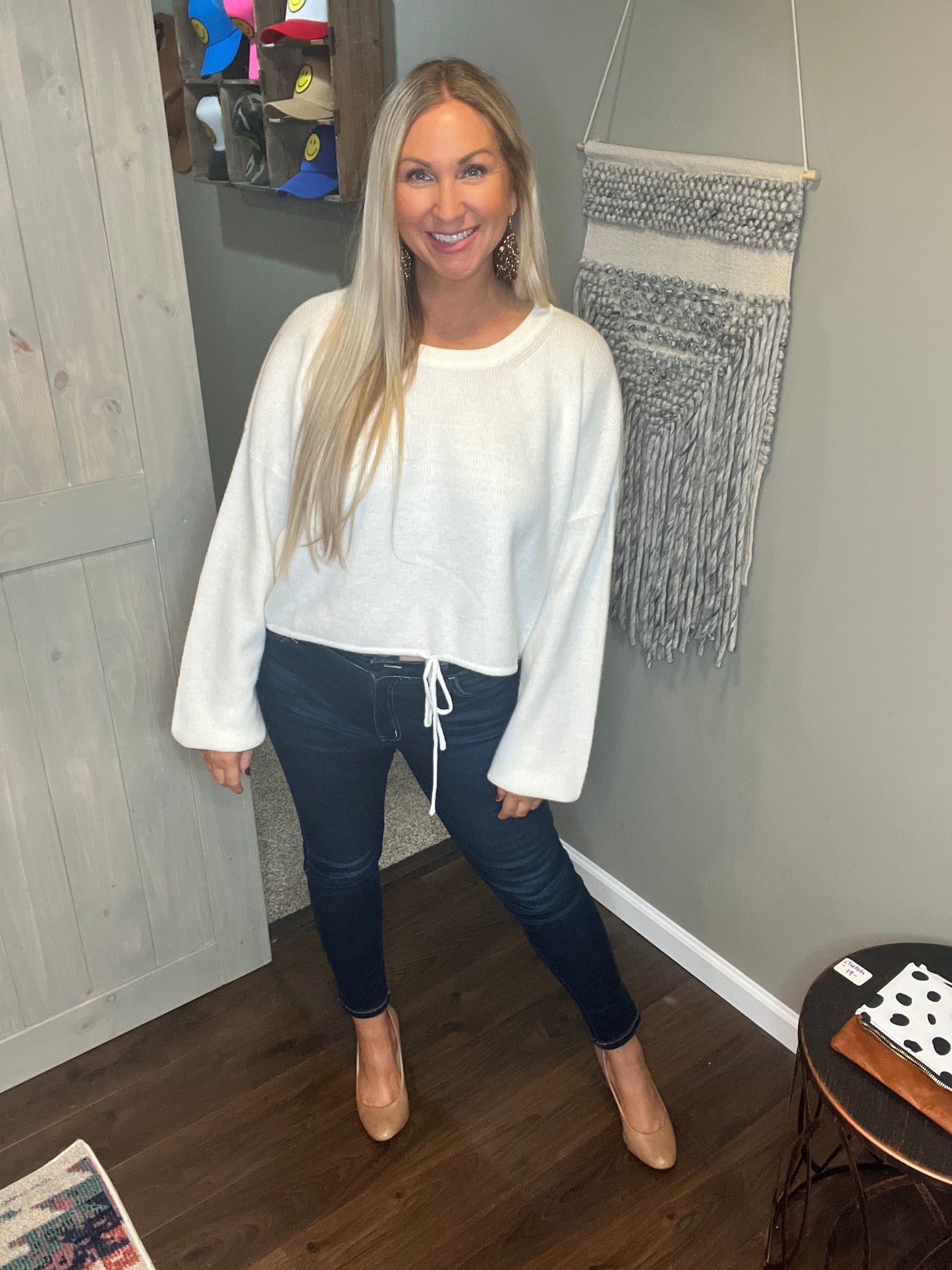 White Drawstring Sweater