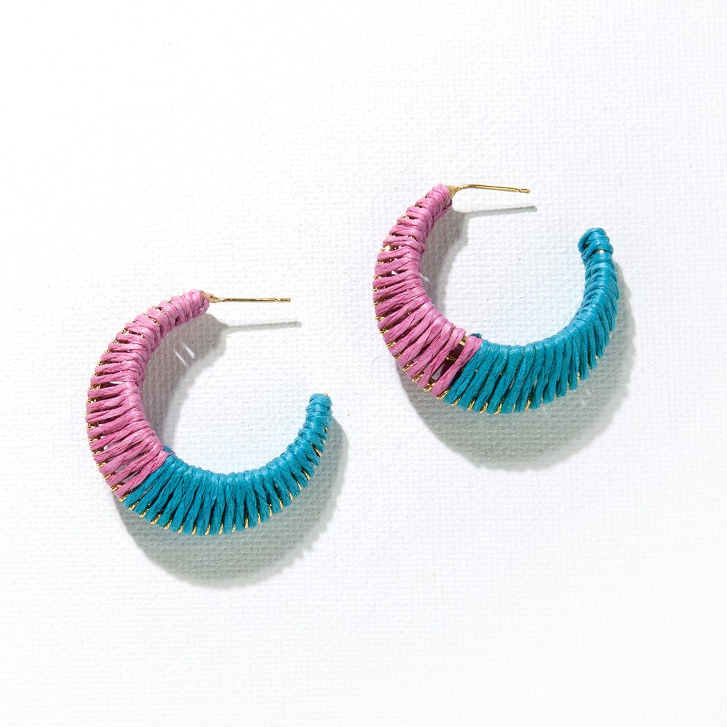Lilac Turquoise Raffia Hoop Earrings