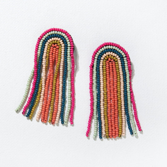 Pink Rainbow Fringe Earrings