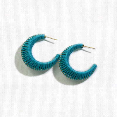 Turquoise Raffia Hoop Earrings